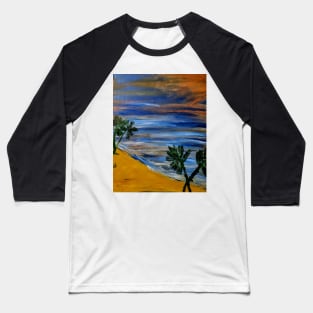 A ocean view of a beach at sunset Baseball T-Shirt